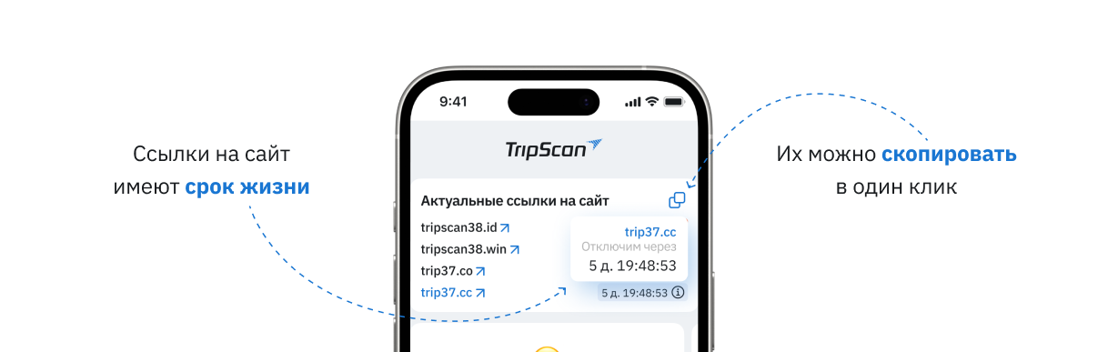 Трипскан — экран с навигацией и интерфейсом сайта